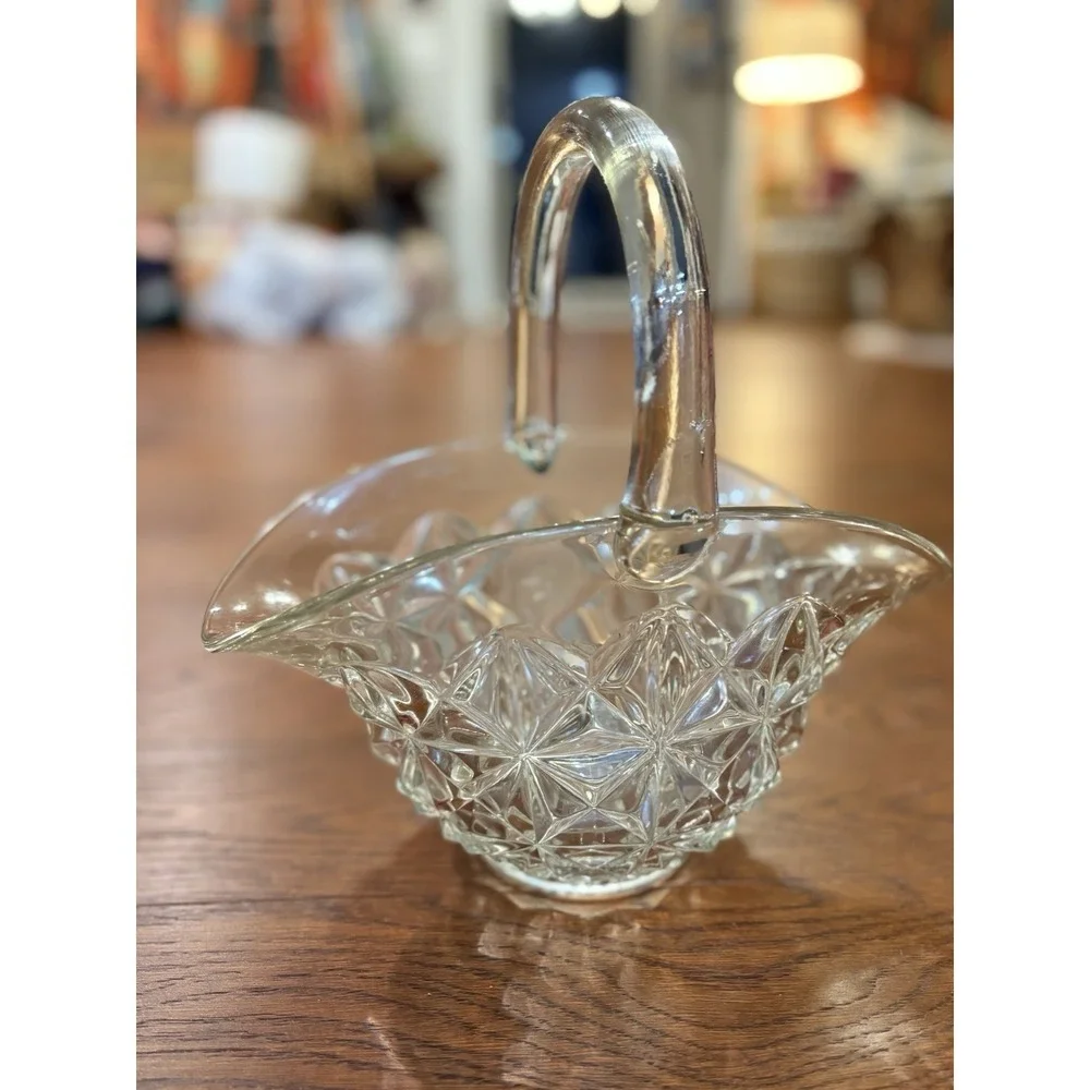 Tiffin Franciscan Glass Basket Williamsburg Pressed Clear Flower Arrangement